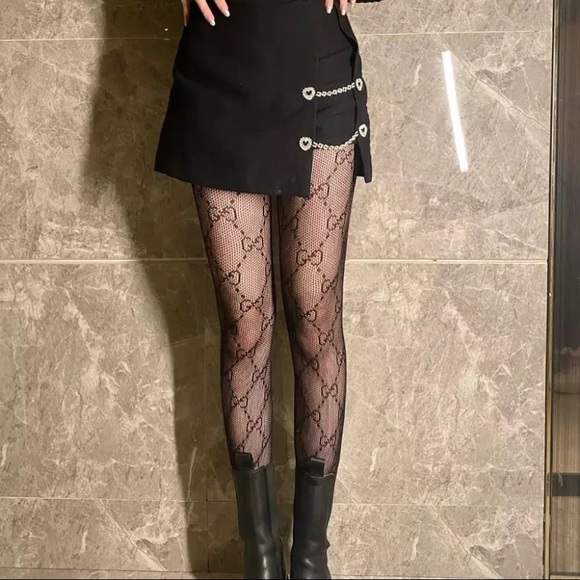 Diamond Fishnet Prints Nylon Women’s Pantyhose Stretchy Black VV/CC/B/Gg Tights - Picture 9 of 16